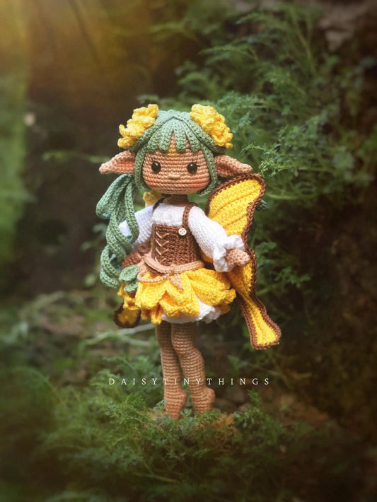 Amigurumi Doll Sunflower Fairy Crochet Pattern, crochet woodland doll pattern