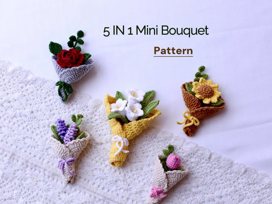 5 MIni Flower Bouquet PDF Patterns|Beginner-Friendly