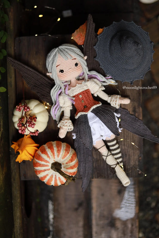 Halloween Witch Fairy Crochet Doll Pattern, Myrella Amigurumi Doll PDF, Crochet Pattern in English,