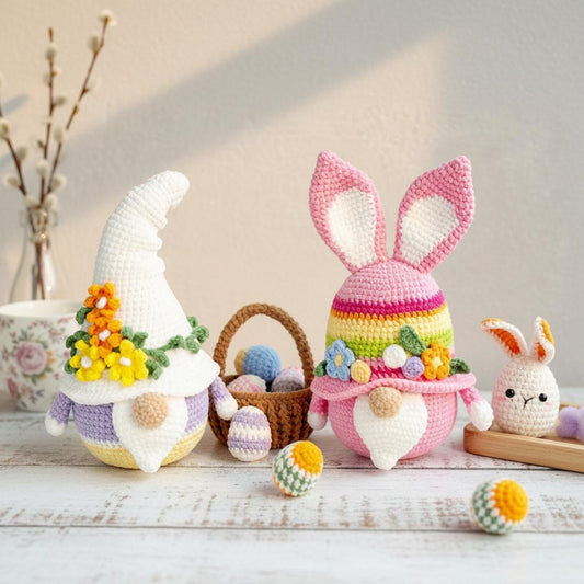 Easter Gnome and Bunny Crochet Pattern, Spring Amigurumi Decor Tutorial for Beginners