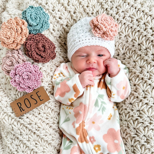 Baby Hat Crochet Pattern Star Stitch Bow and Rose PDF